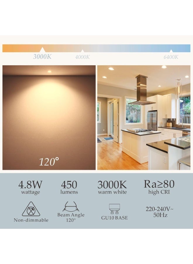 عيد الفصح . GU10 4.8W LED سوبر مشرق مصباح الضوء 450lm 120 درجة زاوية شعاع غير قابل للتخفيف 50W الهالوجين المكافئ دافئ أبيض 3000K [فئة الطاقة A]، 2 حزمة - Image 4