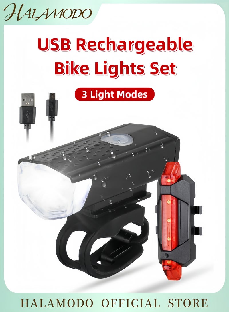 HALAMODO USB Rechargeable Bike Lights Set Ultra-Bright LED Front Headlight and Rear Taillight Waterproof Cycling Lights Perfect for Night Biking & Commuting - Image 1