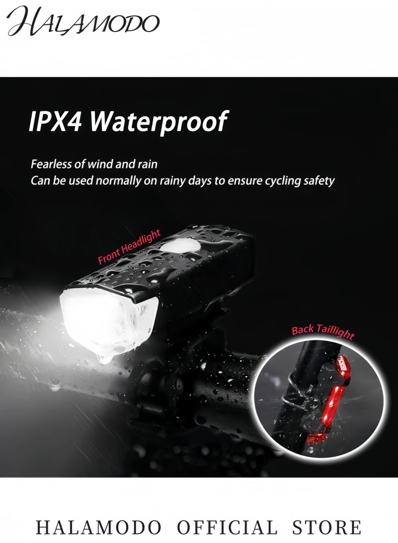 HALAMODO USB Rechargeable Bike Lights Set Ultra-Bright LED Front Headlight and Rear Taillight Waterproof Cycling Lights Perfect for Night Biking & Commuting - Image 5