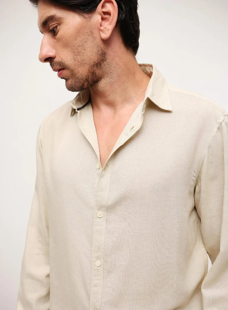 Dennis Lingo  Beige Viscose Blend Solid Print Button Down Relaxed Shirt For Men for Men | Best Price UAE