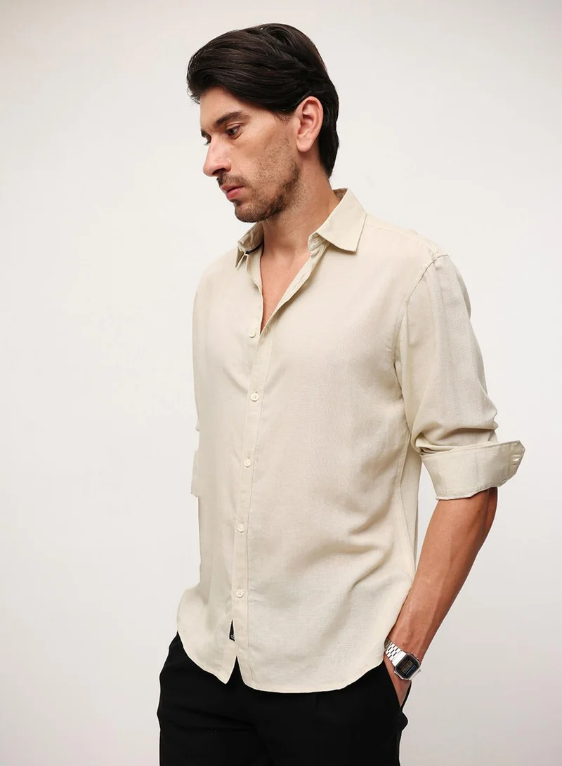 Dennis Lingo  Beige Viscose Blend Solid Print Button Down Relaxed Shirt For Men for Men | Best Price UAE