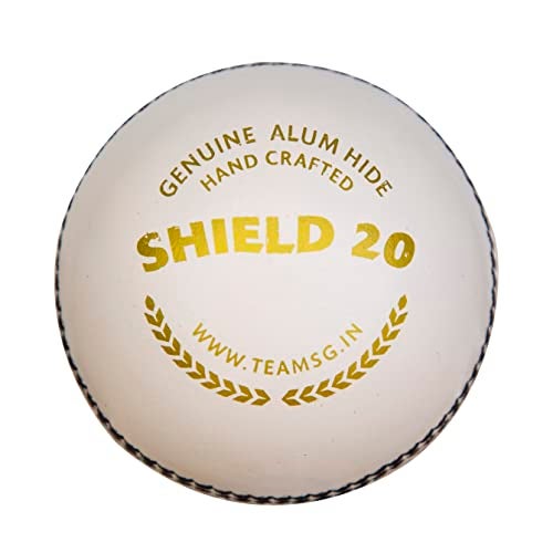 SG Cricket Shield 20 Premium Leather Ball | White | Youth | Leather | Waterproof | Solid Grade 2 Core | Machine Stitched | Ideal for Club & School Matches | Pack of 1 - Image 1