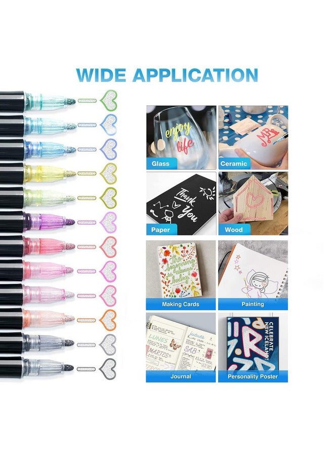 MAITING Shimmer Marker Set,12 Colors Super Squiggles Outline Marker Set, Outline Metallic Markers Glitter Markers Pens For Christmas Card Writing, Birthday Greeting, Painting, Diy Art Crafts  - Image 2