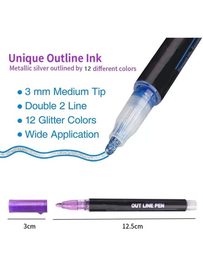 MAITING Shimmer Marker Set,12 Colors Super Squiggles Outline Marker Set, Outline Metallic Markers Glitter Markers Pens For Christmas Card Writing, Birthday Greeting, Painting, Diy Art Crafts  - Image 3