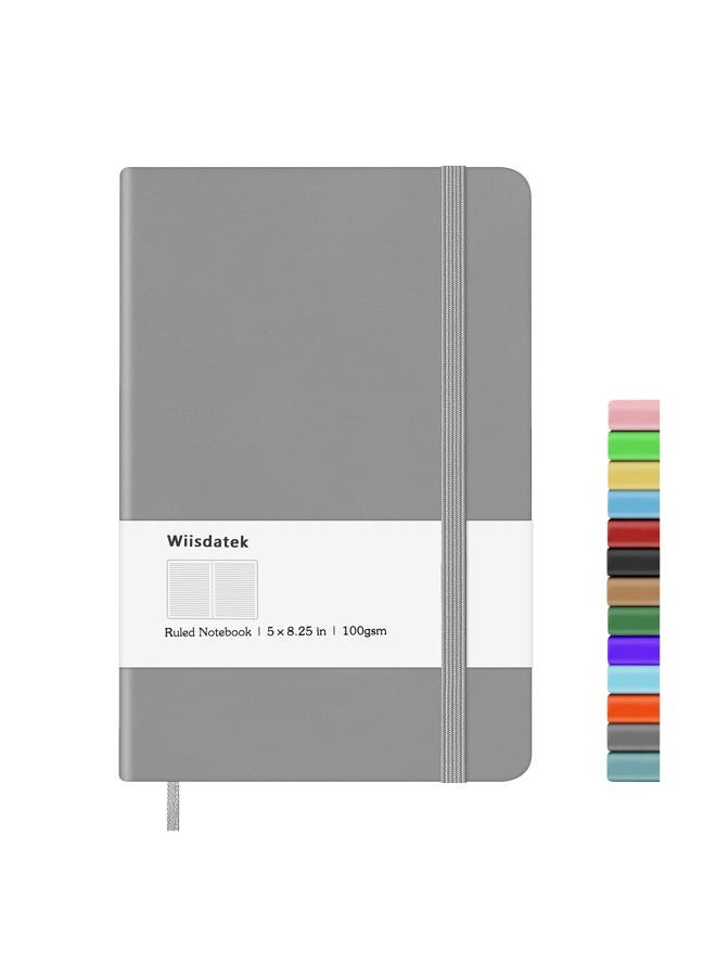 Wiisdatek Notebook Journal, Lined Leather Hard Cover,100Gsm Thick Paper with Inner Pocket for Writing Note Taking Office School,5"×8.25"(Grey) - Image 1