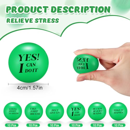 Jerify 72 Pcs Bulk Stress Balls for Adults Motivational Quotes Stress Balls Colorful Foam Ball Hand Exercise Small Therapy Fidget Relief Anxiety Toys for Coworkers Gifts Party FavorsGreen - Image 3