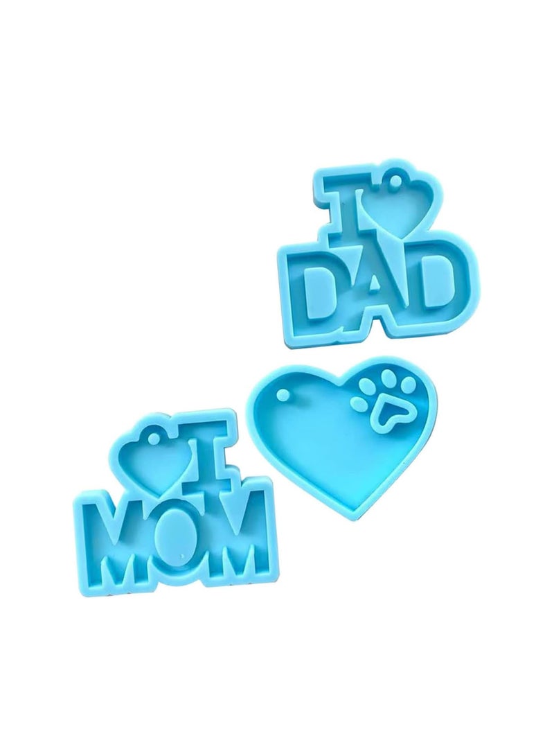 GGOOT Silicone Mold Heart Pendant Resin Keychain Cookie Molds I Love Dad Silicone Mold Keychain Making Mold Mom Word Keychain Molds Keyring Charm Making Molds DIY Pendant Moulds 3pcs - Image 1