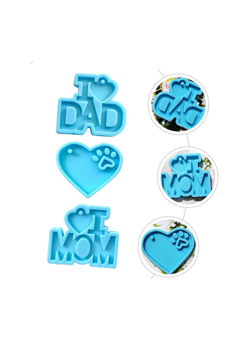GGOOT Silicone Mold Heart Pendant Resin Keychain Cookie Molds I Love Dad Silicone Mold Keychain Making Mold Mom Word Keychain Molds Keyring Charm Making Molds DIY Pendant Moulds 3pcs - Image 3