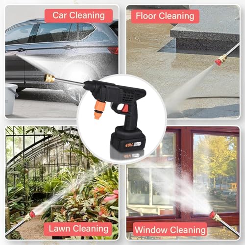 AAOVEFOX High Pressure Water Gun 48V 12000Mah Cordless Portable Wireless Pressure Washer Gun For Multipurpose Use For Car,Bike,Gardening With Adjustable 3In1 Nozzle&5M Hose Pipe (Double Battery) - Image 3