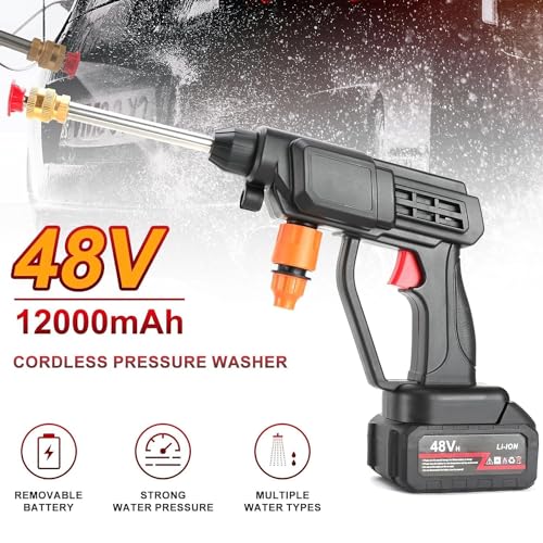 AAOVEFOX High Pressure Water Gun 48V 12000Mah Cordless Portable Wireless Pressure Washer Gun For Multipurpose Use For Car,Bike,Gardening With Adjustable 3In1 Nozzle&5M Hose Pipe (Double Battery) - Image 4