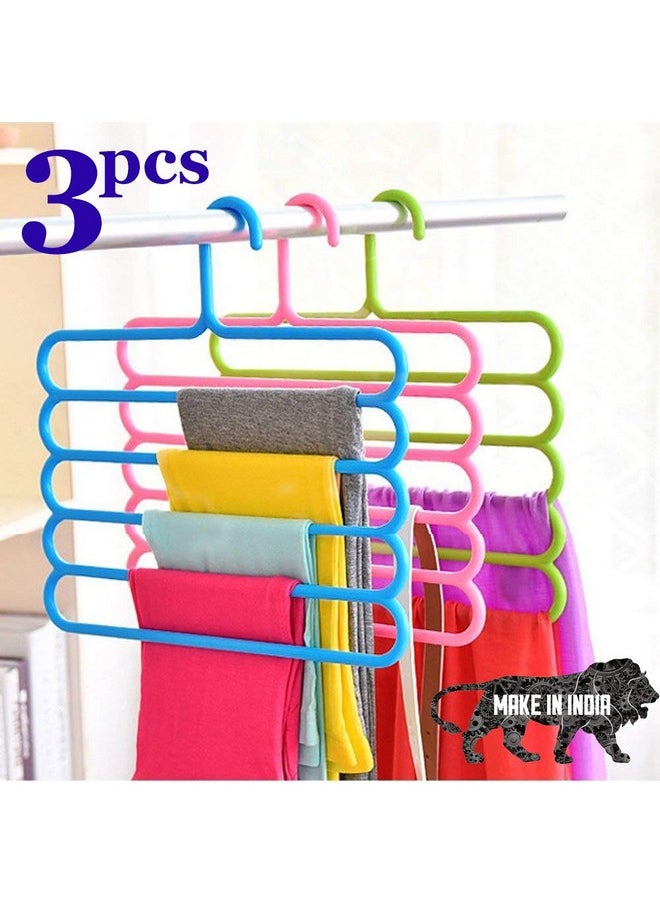 INOVERA (LABEL) INOVERA (LABEL) Plastic Inovera 5 Layer Pants Clothes Hanger Wardrobe Storage Organizer Rack (Set Of 3), 33L X 1B X 32H Cm (Assorted Colour)  - Image 2