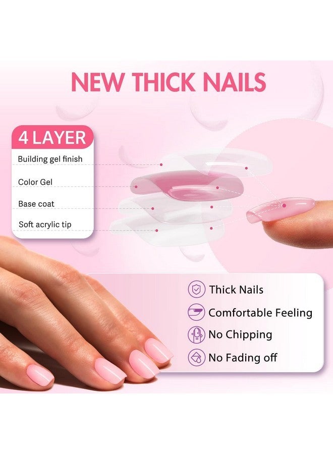 KXAMELIE En Press On Nails Short Square, Kxamelie Natural Short Gel Nails Glue On Acrylic Nails Press Ons Featured Protective Coat Thick Reusable Fake Nails Solid Color 24 Short Coffin Artificial Nails - Image 4
