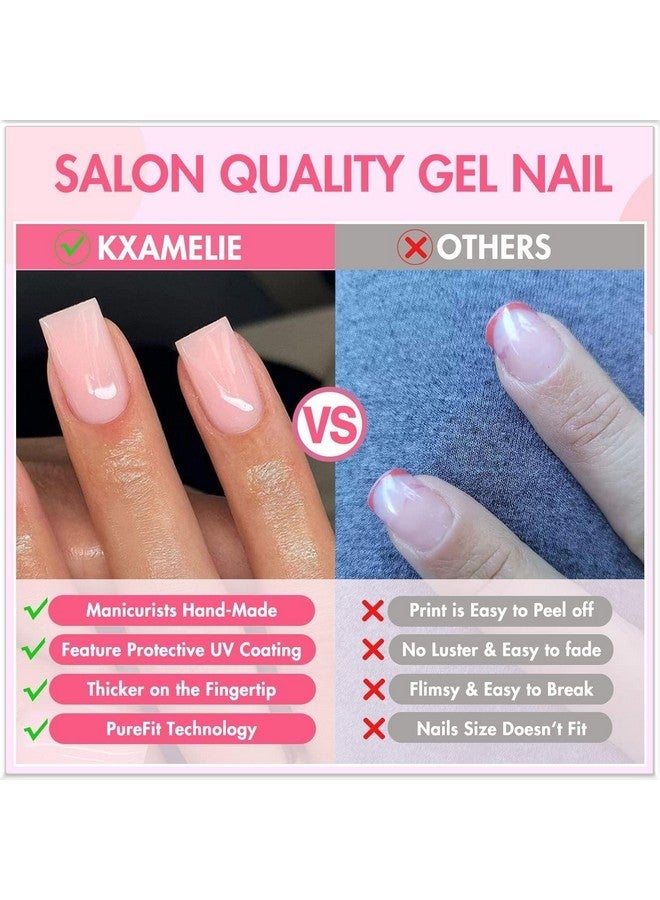 KXAMELIE En Press On Nails Short Square, Kxamelie Natural Short Gel Nails Glue On Acrylic Nails Press Ons Featured Protective Coat Thick Reusable Fake Nails Solid Color 24 Short Coffin Artificial Nails - Image 5