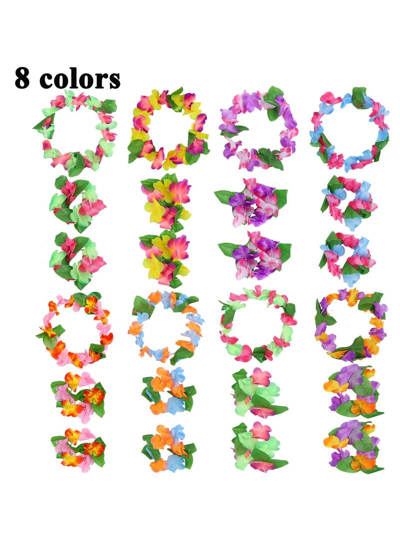 32 pcs Hawaiian Flowers Garlands Leis Luau Flowers For Hawaii Party Decorations Supplies,With 16 Bracelets 8 Headbands And 8 Necklaces for Party Necklace Photo Booth Props DIY Latex Flowers  - Image 3