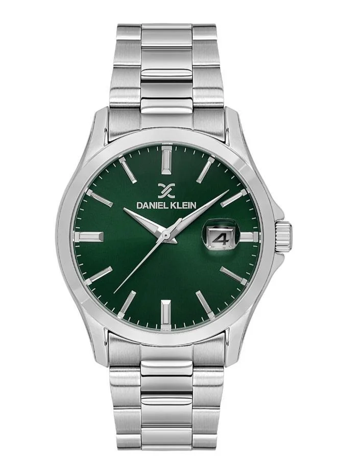 DANIEL KLEIN Men's Stainless Steel Silver Alloy Case Analog Dark Green Round Sunray Dial Japanese Quartz Premium 50 Meters Water Resistant