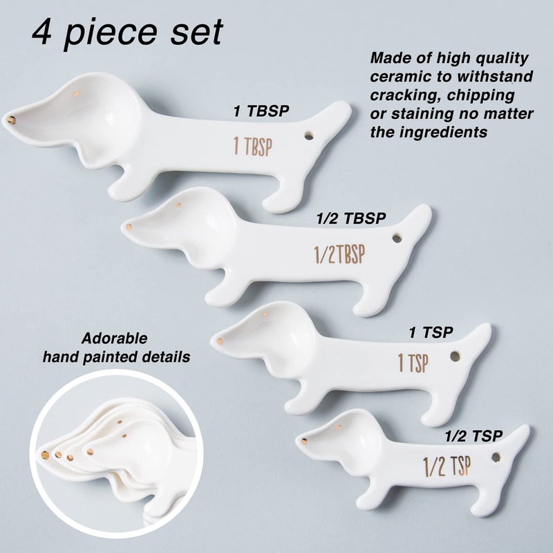 VOTUM White Dachshund Ceramic Measuring Spoon Set â€“ Set of 4 Cute Weiner Dog Themed Kitchen Baking Tools â€“ Gift for Dog Lovers - Image 2