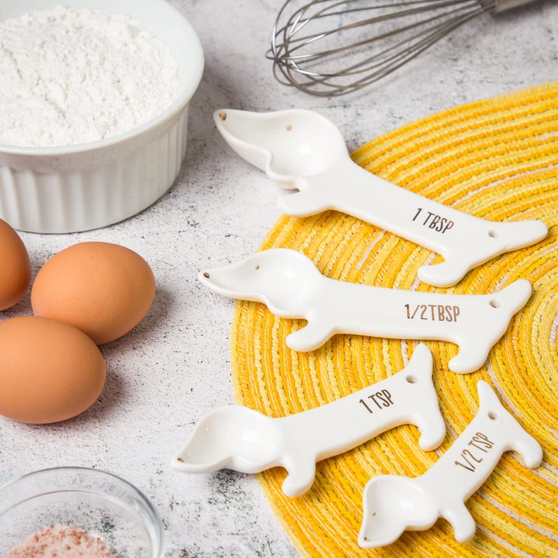 VOTUM White Dachshund Ceramic Measuring Spoon Set â€“ Set of 4 Cute Weiner Dog Themed Kitchen Baking Tools â€“ Gift for Dog Lovers - Image 3