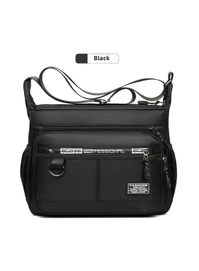 Shoulder Bag Men's Waterproof Nylon Bag Oxford Canvas Casual Travel Large Capacity Crossbody Bag Waterproof Student Bag Trendy-Color:Black - Image 1