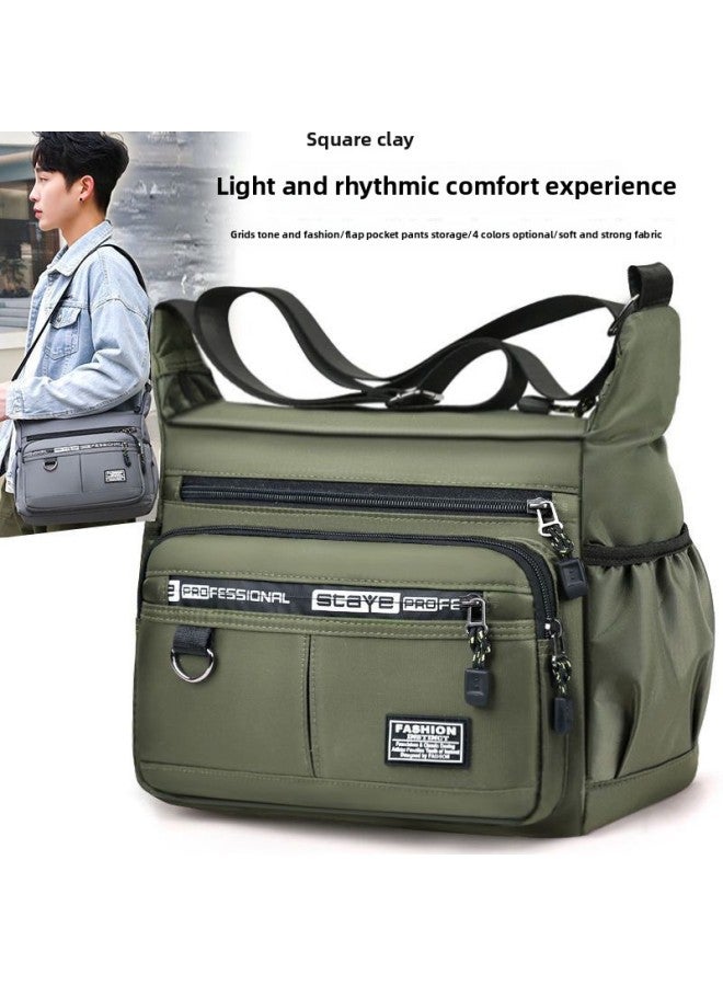 Shoulder Bag Men's Waterproof Nylon Bag Oxford Canvas Casual Travel Large Capacity Crossbody Bag Waterproof Student Bag Trendy-Color:Black - Image 3