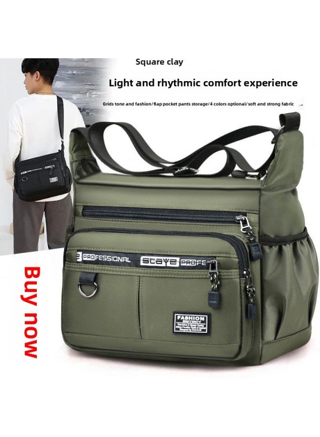 Shoulder Bag Men's Waterproof Nylon Bag Oxford Canvas Casual Travel Large Capacity Crossbody Bag Waterproof Student Bag Trendy-Color:Black - Image 2