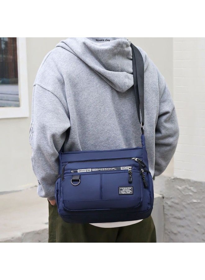 Shoulder Bag Men's Waterproof Nylon Bag Oxford Canvas Casual Travel Large Capacity Crossbody Bag Waterproof Student Bag Trendy-Color:Black - Image 4