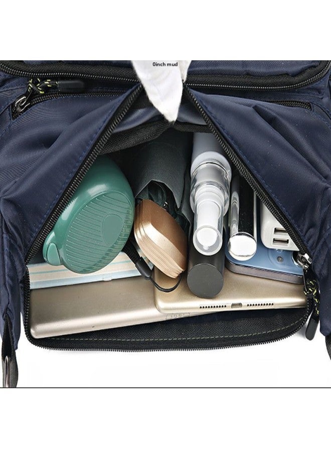 Shoulder Bag Men's Waterproof Nylon Bag Oxford Canvas Casual Travel Large Capacity Crossbody Bag Waterproof Student Bag Trendy-Color:Black - Image 5