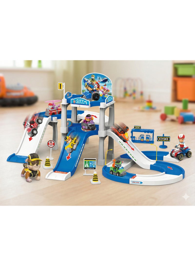 REZZOSS Parking Lot Toy Set Paw Dog Patrol Game – 3-Level Garage Playset with Slide Ramps & Mini Rescue Vehicles | Chase, Marshall & Skye Race Track Game | City Amusement Park Adventure Gift for Kids Boys & Girls | Christmas Birthday Present - Image 5