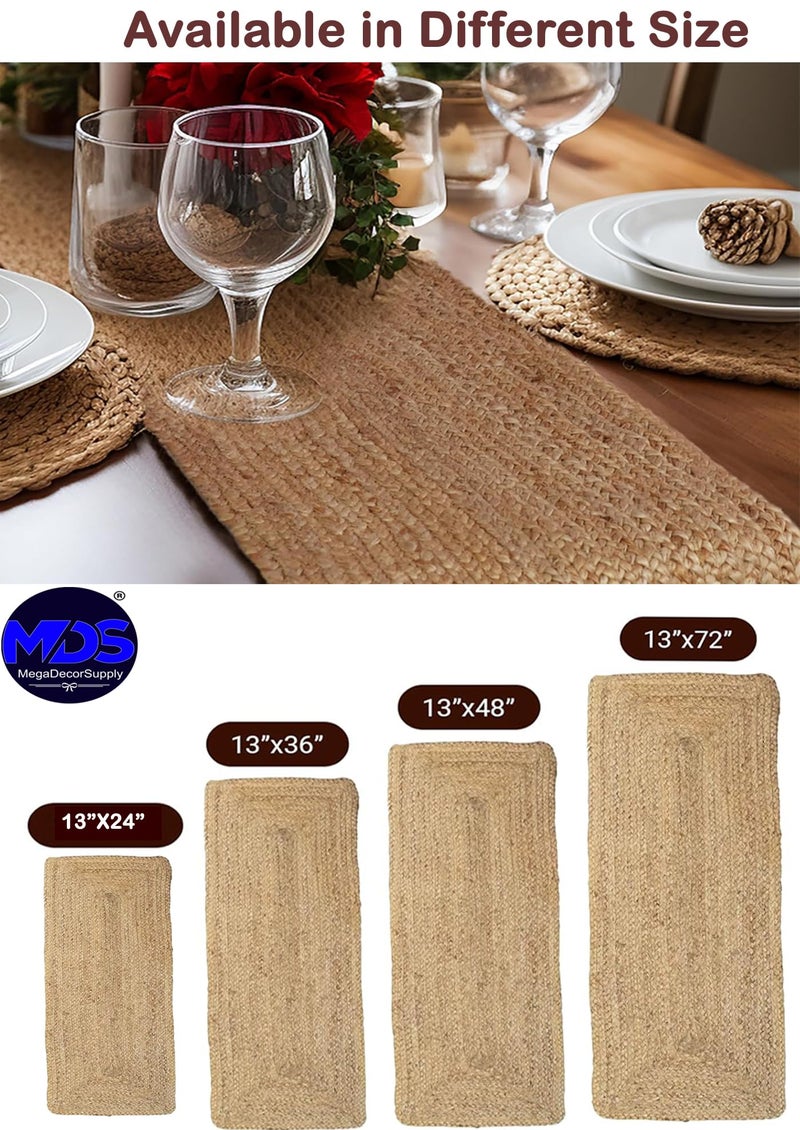 MDS Pack of 1 Handwoven Rectangle Jute Braided Table Runner 13 x 72 Inch, 100% Natural Reversible Farmhouse Rustic Vintage Dining Table Runner for Home Decor, Kitchen, Indoor & Covered Door Entrances - Image 5