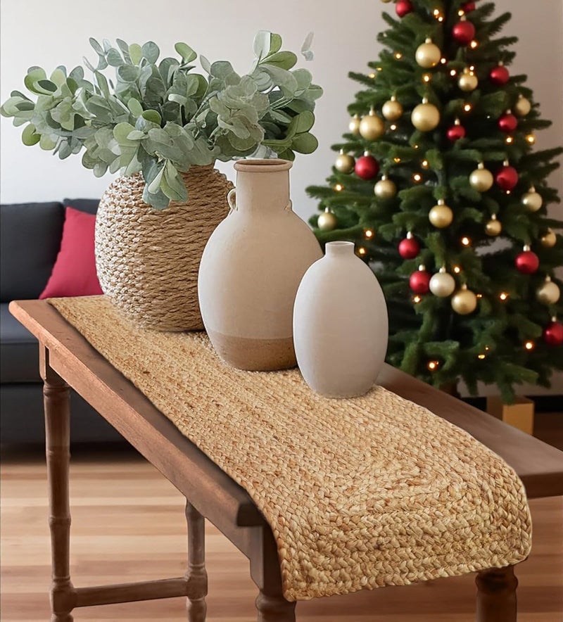 MDS Pack of 1 Handwoven Rectangle Jute Braided Table Runner 13 x 72 Inch, 100% Natural Reversible Farmhouse Rustic Vintage Dining Table Runner for Home Decor, Kitchen, Indoor & Covered Door Entrances - Image 1