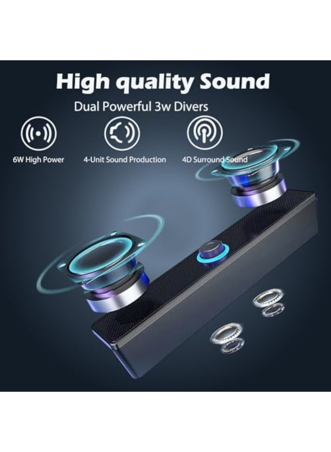 USB Computer Soundbar Speaker with LED Volume Control, 3.5mm Audio Jack, Equipped with Bluetooth 5.0，Black - Image 2