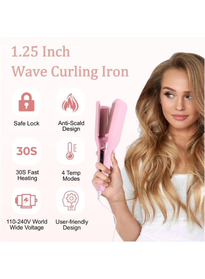 general Waver Curling Iron Hair Crimper, 1.25 Inch Ionic Wavy Hair Curler with Ceramic 2 Barrel, 4 Adjustable Temps, Anti-Scald, Fast Heating Crimper Hair Iron for Wide Deep Waves - Image 2