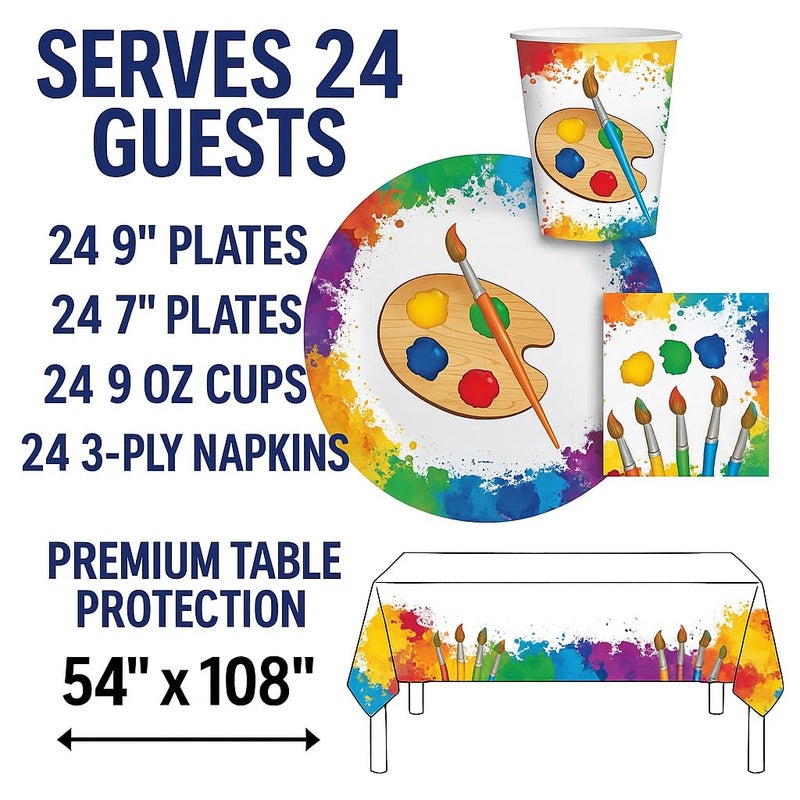 Oojami Serves 24 Art Birthday Party Supplies Includes PlatesNapkinsTable Covers Ideal for Art Party Birthday Theme Party Decor - Image 3