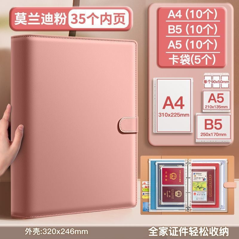 Leather Family Storage Bag Multifunctional A4 Data Loose-Leaf Storage Book Large Capacity Certificate Pregnancy Examination File Book - Image 1