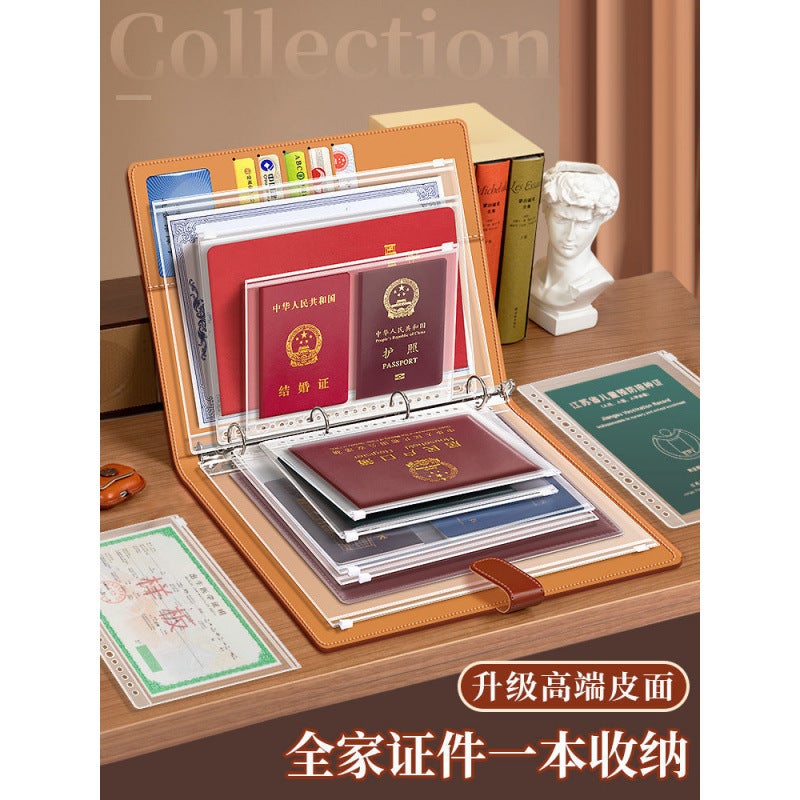Leather Family Storage Bag Multifunctional A4 Data Loose-Leaf Storage Book Large Capacity Certificate Pregnancy Examination File Book - Image 5