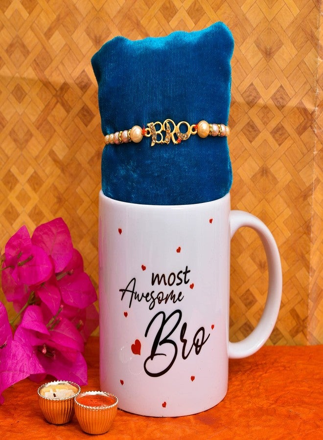 Pride Store Most Awesome Bro Printed Mug with Rakhies Greeting Card Roli Rice Pack Combo for Brother - Image 4