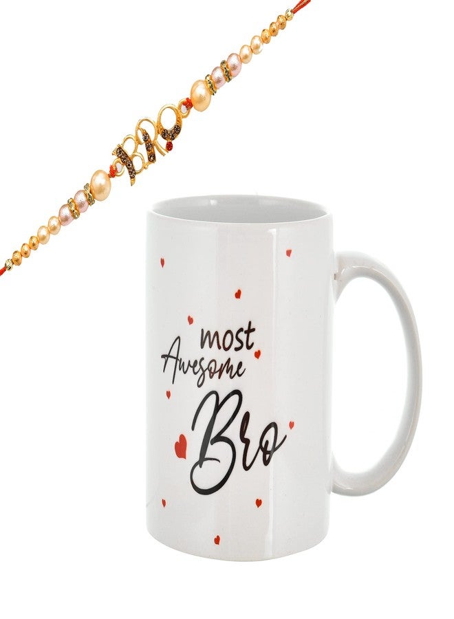 Pride Store Most Awesome Bro Printed Mug with Rakhies Greeting Card Roli Rice Pack Combo for Brother - Image 1