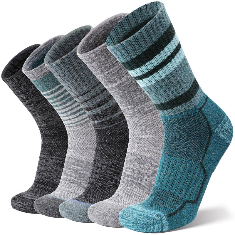 ANTSANG Merino Wool Hiking Socks for Men & Women Thermal Warm Winter Thick Cozy Athletic Crew Work Boot Gift Socks Stocking Stuffers 5 Pairs(Green/Grey/Black,L) - Image 1