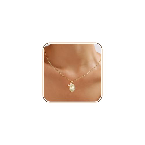 AllenCOCO Gold Cross Necklaces for Women, Crucifix Necklaces, Cubic Zirconia Virgin Mary Necklace, Virgen de Guadalupe, Layered Dainty Pendants Chain - Image 1