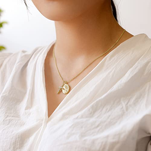 AllenCOCO Gold Cross Necklaces for Women, Crucifix Necklaces, Cubic Zirconia Virgin Mary Necklace, Virgen de Guadalupe, Layered Dainty Pendants Chain - Image 5