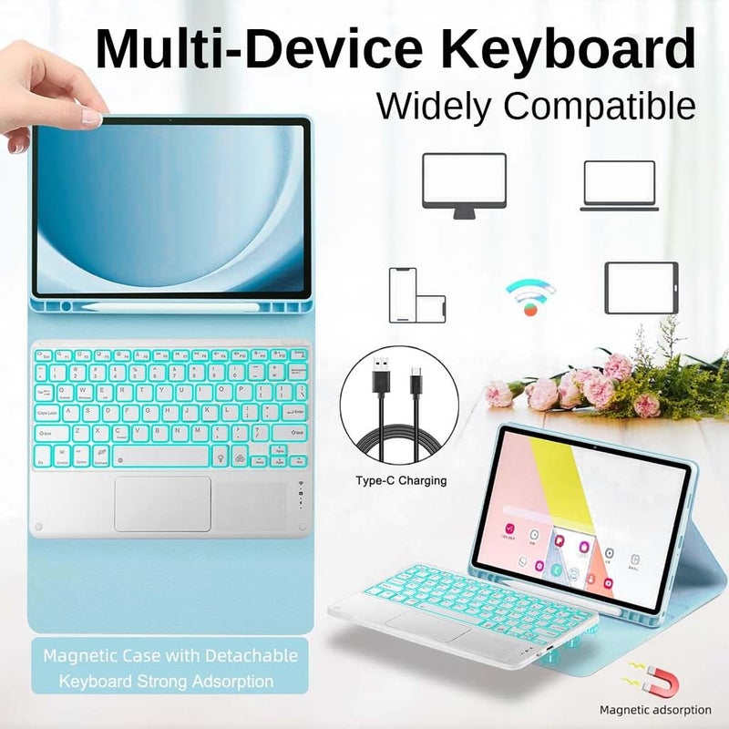 TECPHILE Keyboard Case Cover for Samsung Galaxy Tab A9 Plus / A9+ 11-inch SM-X210, SM-X215, SM-X216B with Touchpad, 7 Color Backlit, Magnetically Detachable Keyboard Folio - Image 4