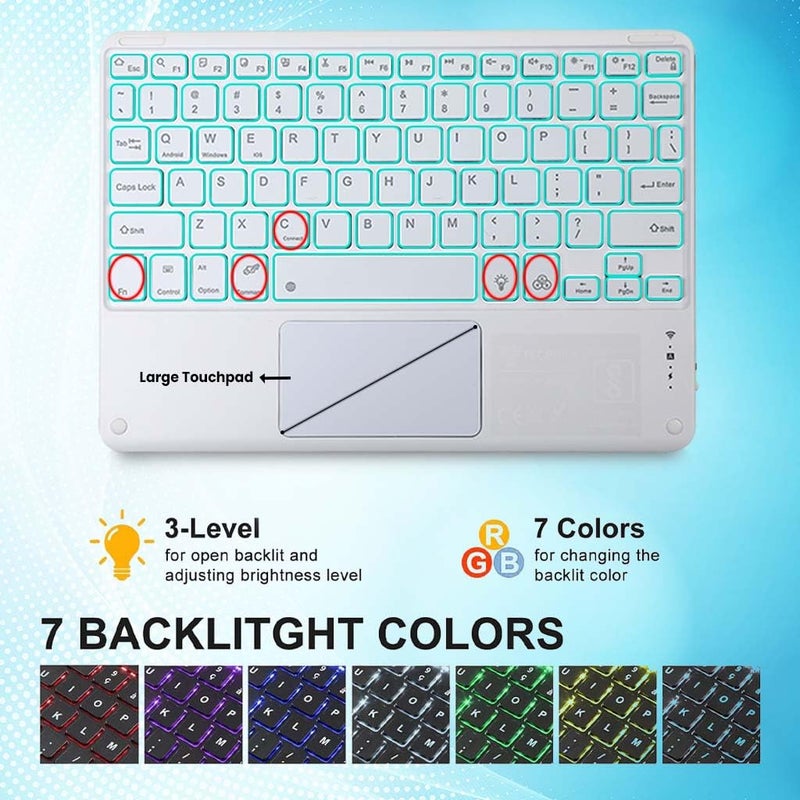 TECPHILE Keyboard Case Cover for Samsung Galaxy Tab A9 Plus / A9+ 11-inch SM-X210, SM-X215, SM-X216B with Touchpad, 7 Color Backlit, Magnetically Detachable Keyboard Folio - Image 3