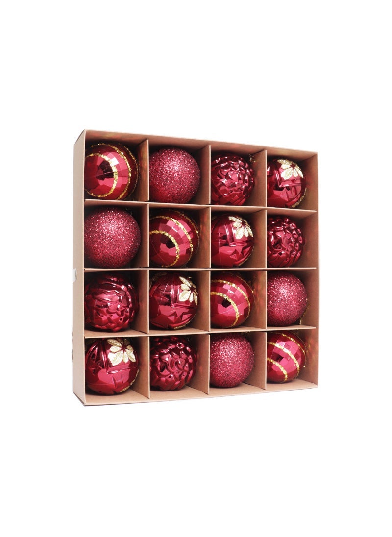 Generic Cross-border Christmas decoration Ball 6cm/16PCs electroplating plastic painted special-shaped Christmas ball set Christmas tree pendant Wine Red 