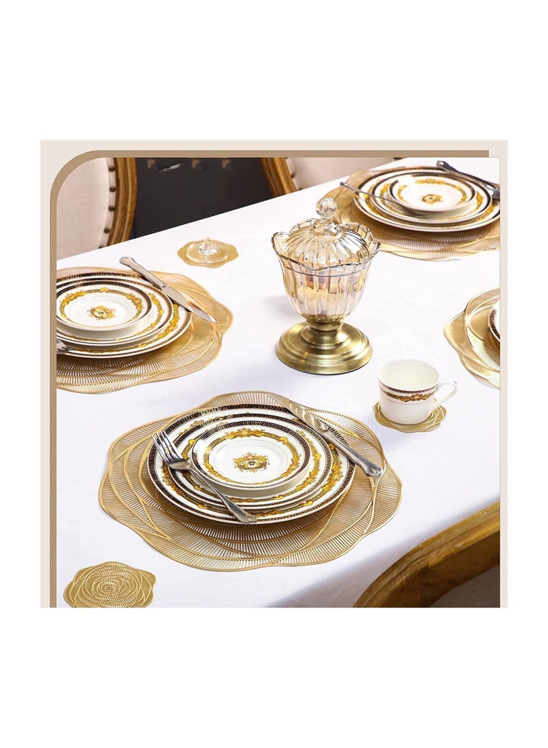 SYOSI 12Pcs Round Pressed Vinyl Placemats Rose Gold Metallic Place Mat Coaster Including and Coasters Slip Resistant Table Mats for Dining Kitchen Decor - Image 3