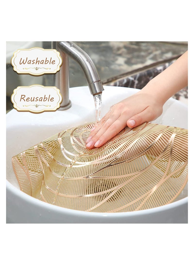 SYOSI 12Pcs Round Pressed Vinyl Placemats Rose Gold Metallic Place Mat Coaster Including and Coasters Slip Resistant Table Mats for Dining Kitchen Decor - Image 4