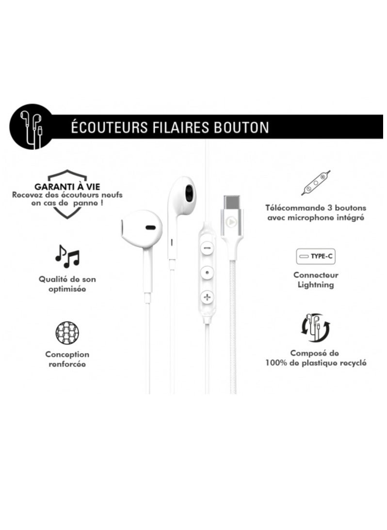 FORCE FORCE USB C WIRED EARBUDS WHITE FORCE PLAY LIFETIME WARRANTY  - Image 2