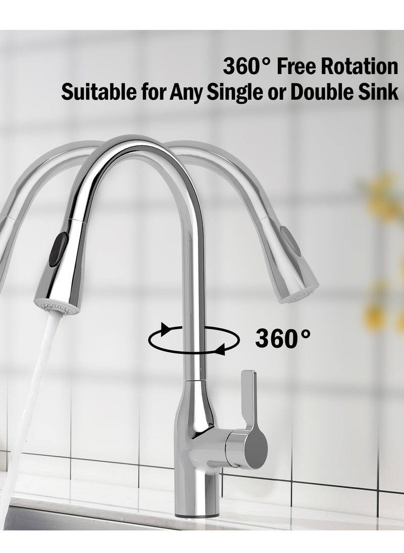 Jomoo - 360° Rotating Kitchen Faucet with 2 Sprayer Modes, Water Saving Sink Tap, Chrome - Image 1