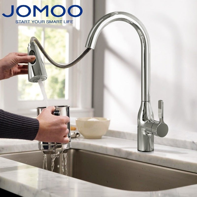 Jomoo 360° Rotating Kitchen Faucet with 2 Sprayer Modes, Water Saving Sink Tap, Chrome - Image 1