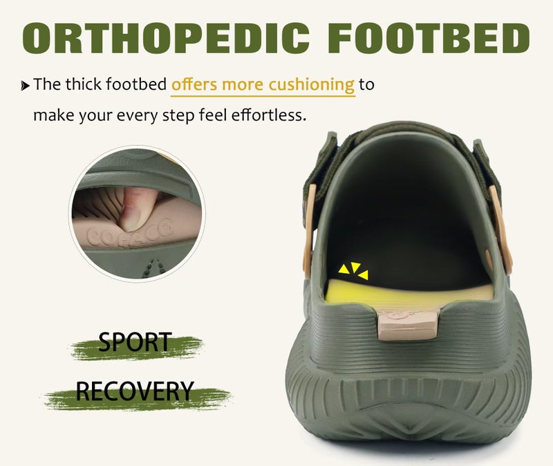 COFACE Mens Recovery Clogs Comfort Walking Athletic Cushion Slides Sandals Sport Casual Orthopedic Memory Foam Mules Summer Slip On Outdoor Slippers Plantar Fasciitis Arch Support Green Beige Size 12 - Image 4