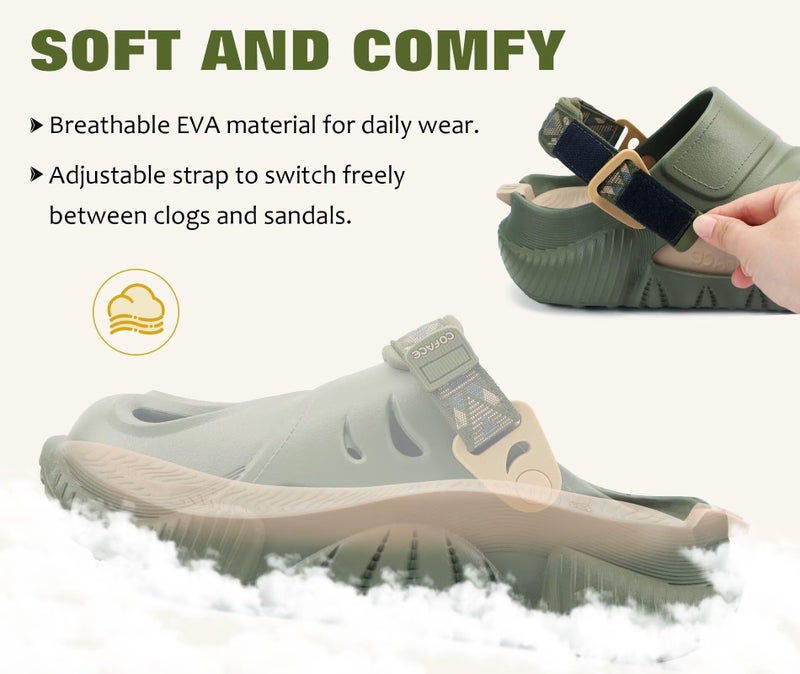 COFACE Mens Recovery Clogs Comfort Walking Athletic Cushion Slides Sandals Sport Casual Orthopedic Memory Foam Mules Summer Slip On Outdoor Slippers Plantar Fasciitis Arch Support Green Beige Size 12 - Image 5
