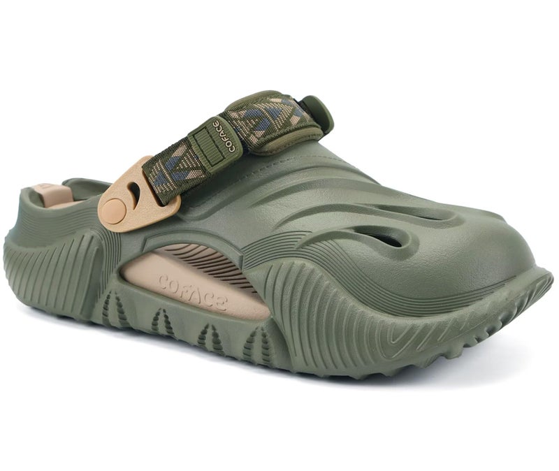 COFACE Mens Recovery Clogs Comfort Walking Athletic Cushion Slides Sandals Sport Casual Orthopedic Memory Foam Mules Summer Slip On Outdoor Slippers Plantar Fasciitis Arch Support Green Beige Size 12 - Image 1
